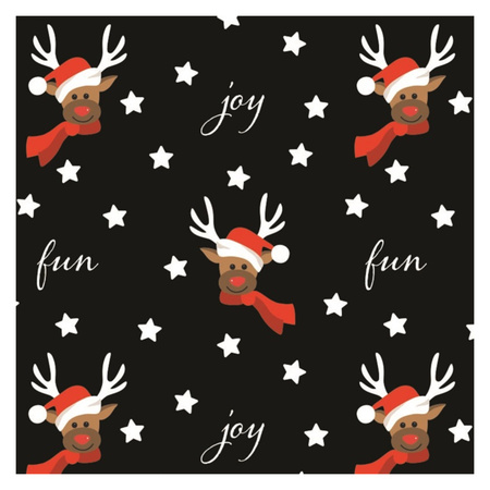 1x Rolls Christmas wrapping paper black/reindear fun 2,5 x 0,7 meter