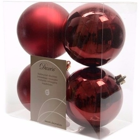 Christmas baubles dark red 10 cm Cosy Christmas 4 pieces
