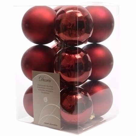 Christmas baubles dark red 6 cm Cosy Christmas 12 pieces