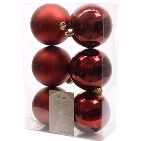 Christmas baubles dark red 6 cm Cosy Christmas 6 pieces