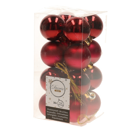 Christmas baubles dark red mix 4 cm Ambiance Christmas 16 pieces