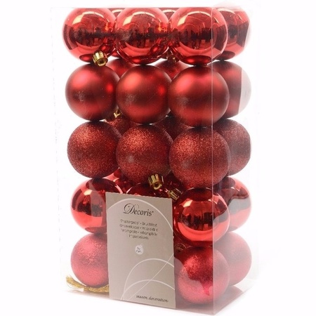 Christmas baubles red mix 6 cm Ambiance Christmas 30 pieces