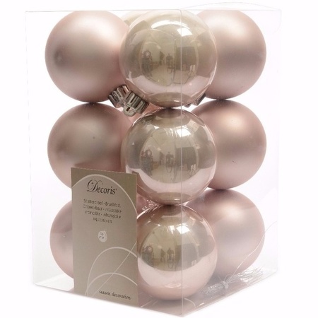 Christmas baubles pink 6 cm Sweet Christmas 12 pieces