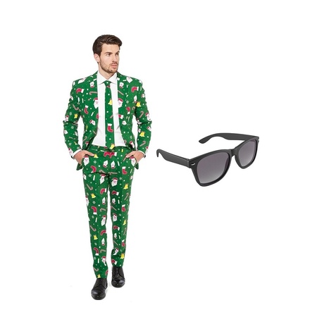 Christmas print mens suit size 58 (XXXXL) with free sunglasses