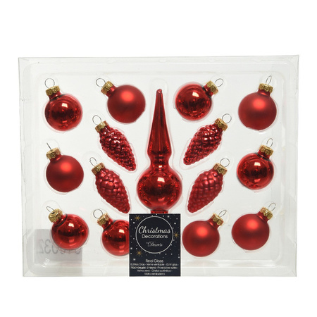 Christmas red glass balls with treep top set 15-pcs