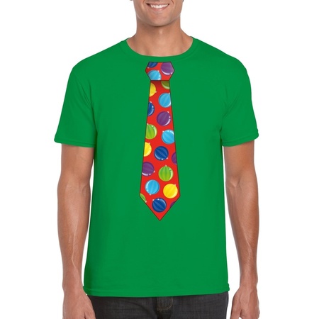 Christmas t-shirt with christmas balls tie green for men