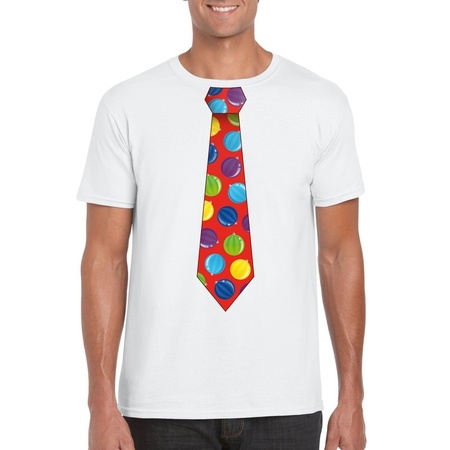 Christmas t-shirt with christmas balls tie white for men