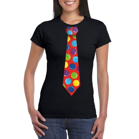 Christmas t-shirt with christmas balls tie black for women