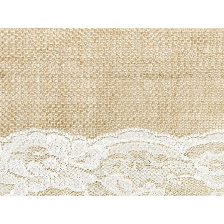Christmas theme burlap table runner 28 x 275 cm with white lace