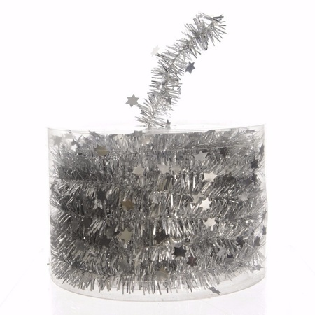 Kerst zilveren sterren folieslinger Mystic Christmas 700 cm