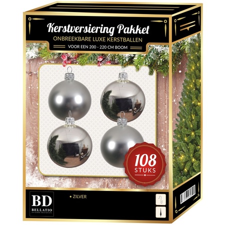 Christmas baubles 108-pcs for 210 cm tree silver