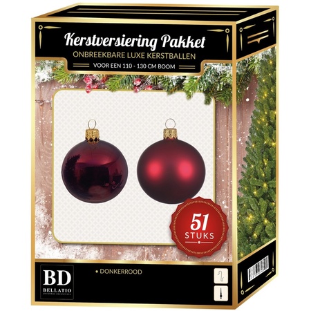 Christmas baubles 51-pcs for 120 cm tree dark red