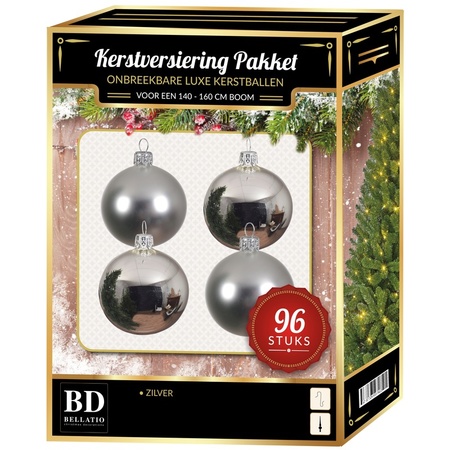 Christmas baubles 96-pcs for 180 cm tree silver