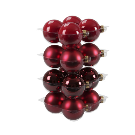 Kerstballen - 16x st - rood/donkerrood - 8 cm - glas - mat/glans