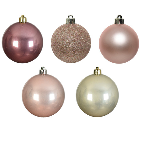 Kerstballen - 30x - kunststof - lichtroze/oudroze/champagne - 6 cm