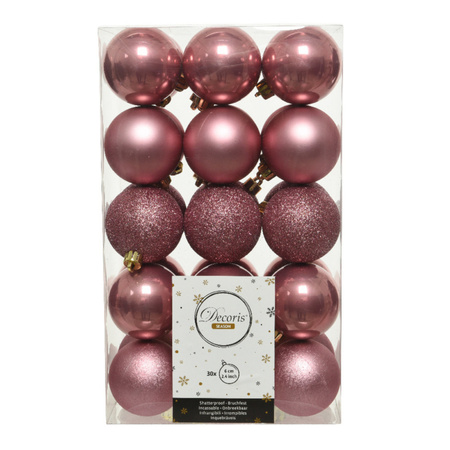 Kerstballen - 30x st - ouderoze - 6 cm - kunststof - velvet - kerstversiering