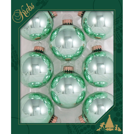 8x Seafoam green glass christmas baubles shiny 7 cm 