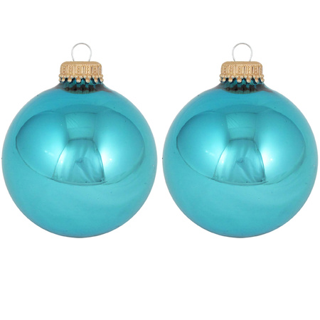 8x Turkoois blue glass christmas baubles shiny 7 cm 