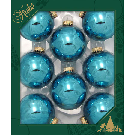 8x Turkoois blue glass christmas baubles shiny 7 cm 