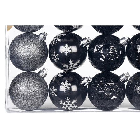 Kerstballen gedecoreerd - 12x st - zwart - 6 cm -kunststof