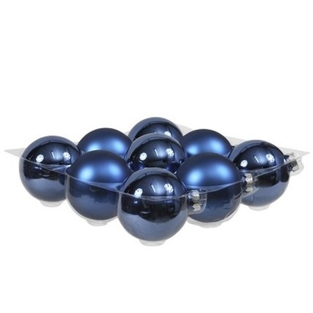 Kerstballen - kobalt blauw - 10 cm - glas - mat/glans - kerstversiering