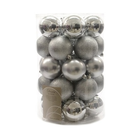 Kerstballen mix zilver 68 stuks