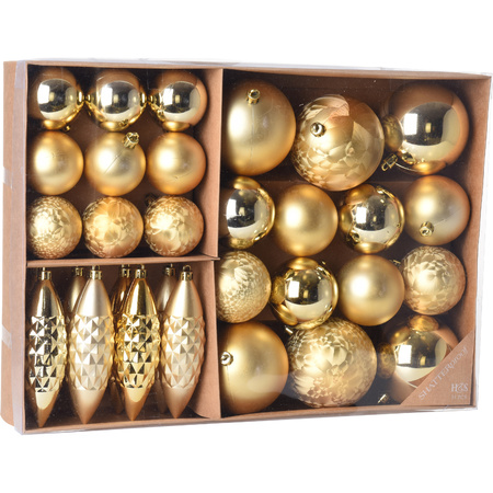 Kerstballen/ornamenten pakket 31x gouden kunststof kerstballen mix