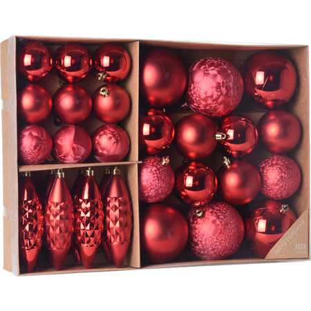 Kerstballen/ornamenten pakket 31x rode kunststof kerstballen mix