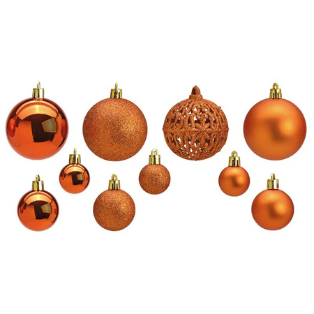 Kerstballen - set 50x st - koper - mix 3, 4 en 6 cm - kunststof - pakket
