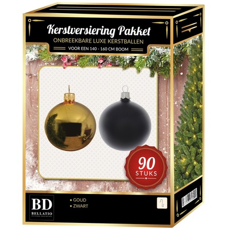 Kerstballen set kunststof 90-delig voor 150 cm boom goud/zwart