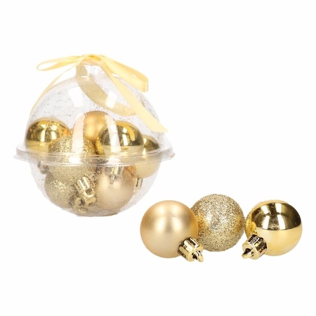 Kerstboom decoratie gouden mini kerstballetjes 3 cm 24x stuks