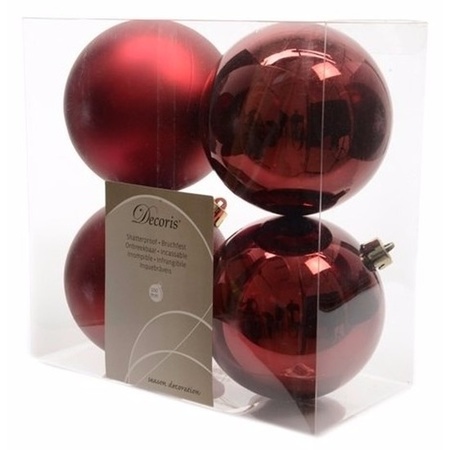 Kerstboom decoratie kerstballen 10 cm mix donker rood 8 stuks