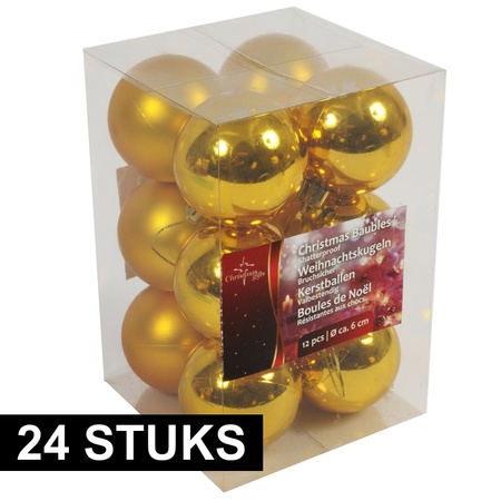 Christmas tree decoration balls gold 24x pieces 6 cm. 