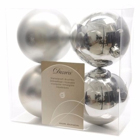 Christmas baubles mix silver 8 pieces