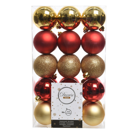 Christmas tree decoration baubles mix gold/red 30 pieces