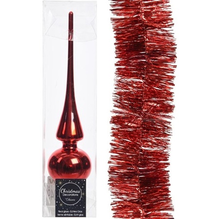 Christmas tree decorations red topper and foil garland 270 cm