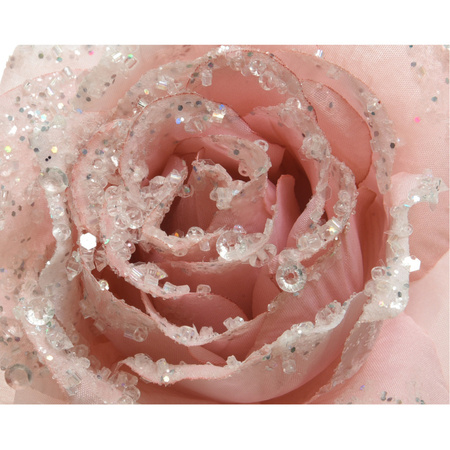 Kerstboom decoratie roos poeder roze 14 cm