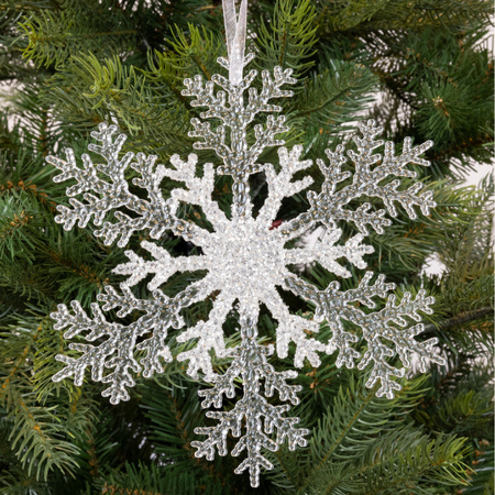 Kerstboom decoratie sneeuwvlok 21 cm transparant/zilver
