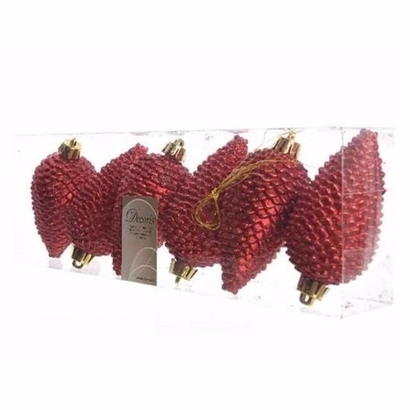 Christmas bauble pine cones red Ambiance Christmas 6 pieces