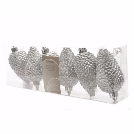 Christmas bauble pine cones silver Elegant Christmas 6 pieces