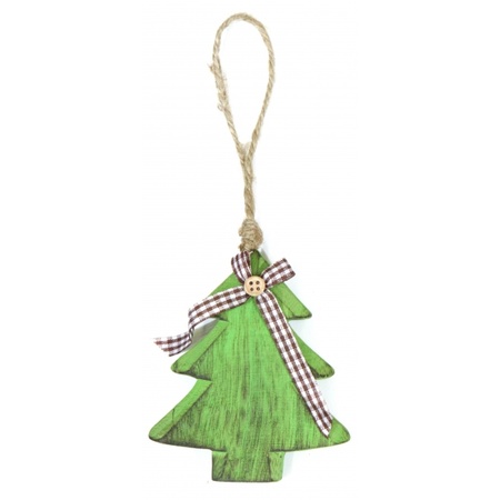 Groene houten kerstboom hanger 11 cm