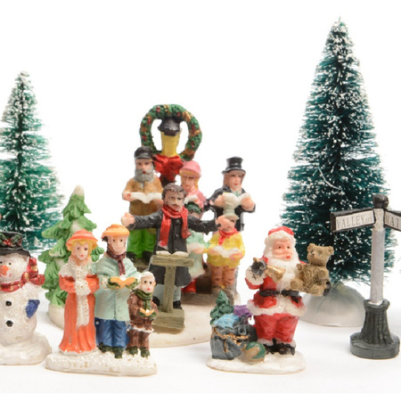 Kerstdorp figuurtjes - zingende mensen - 6 x 6,5 x 7 cm - polyresin