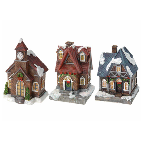 Christmas village set of 3x houses with Led lights 13 cm