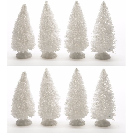8x Christmas snowy decoration pinetree white 10 cm