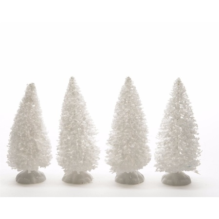 4x Christmas snowy decoration pine trees white 10 cm