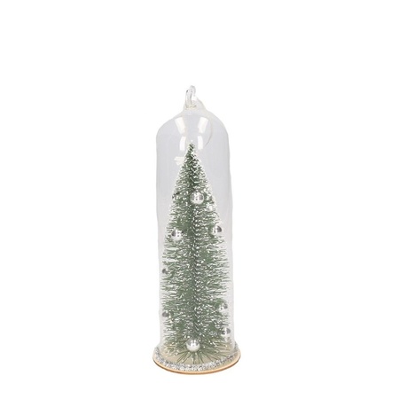 Silver Christmas tree in glass dome decoration 22 cm