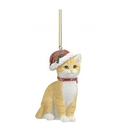 Christmas hanging decoration beige cat with santa hat 9 cm
