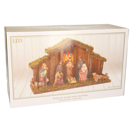 Christmas stable with light and 8 figures