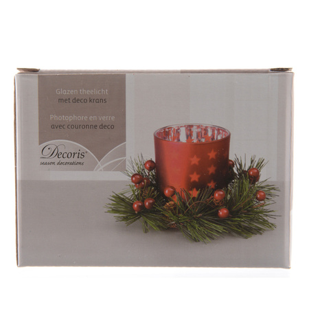 Christmas deco red tealight holder 8 cm