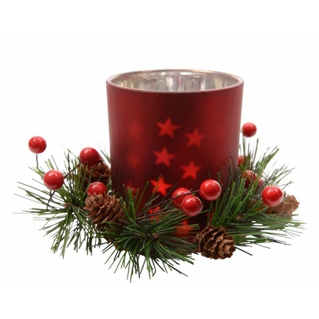 Christmas deco red tealight holder 8 cm